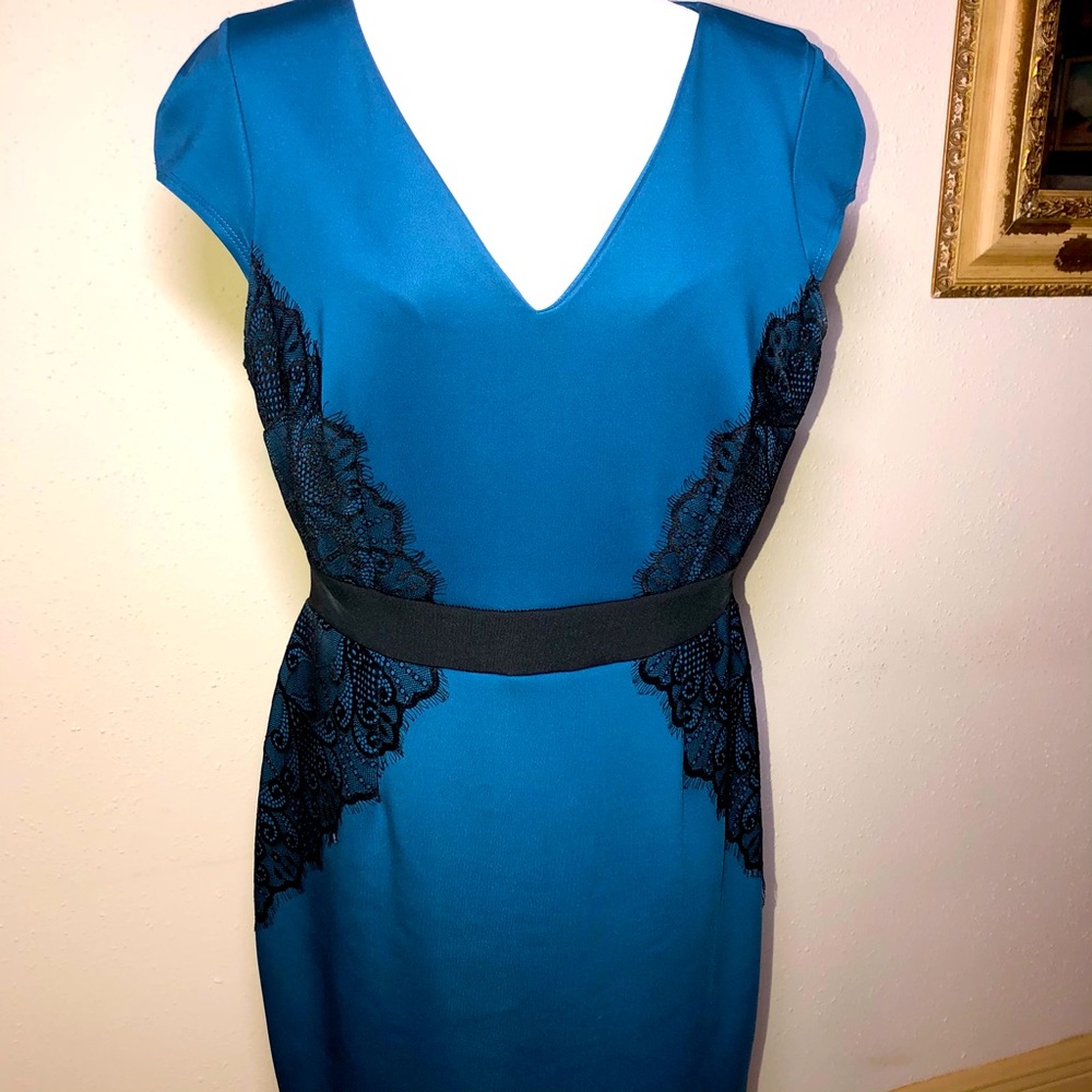 Fitted Teal Colored dress with black lace